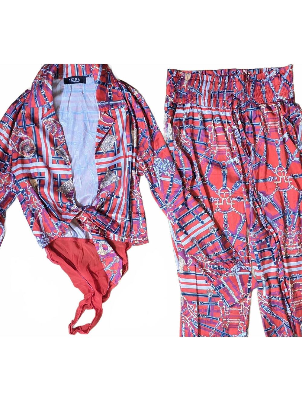 Akira Label Equestrian Chain Print 2-Piece Bodysuit & Jogger Set Sz L